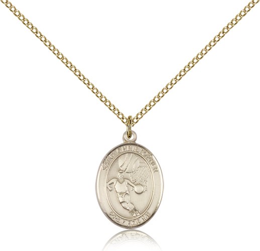 St. Sebastian Basketball Medal, Gold Filled, Medium - Gold-tone