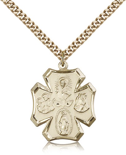 4 Way Cross Pendant, Gold Filled - 24&quot; 2.4mm Gold Plated Endless Chain