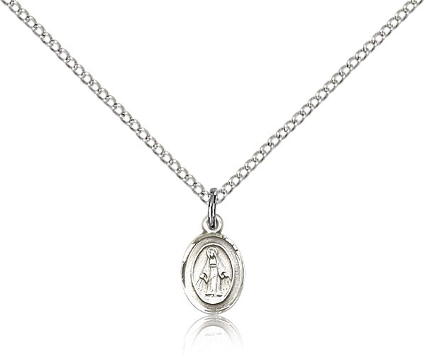 Miraculous Medal, Sterling Silver - 18&quot; 1.2mm Sterling Silver Chain + Clasp