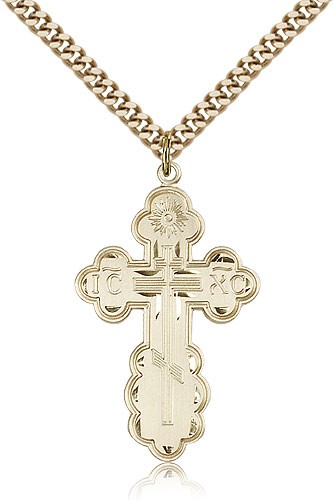 St. Olga Cross Pendant, Gold Filled - 24&quot; 2.4mm Gold Plated Endless Chain