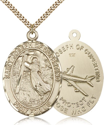 St. Joseph of Cupertino Medal, Gold Filled - 24&quot; 2.4mm Gold Plated Endless Chain