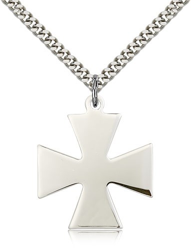 Surfer Cross Pendant, Sterling Silver - 24&quot; 2.4mm Rhodium Plate Endless Chain