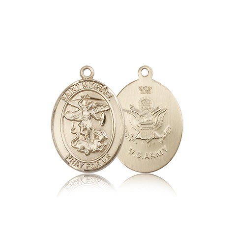 St. Michael Army Medal, 14 Karat Gold, Medium - 14 KT Yellow Gold