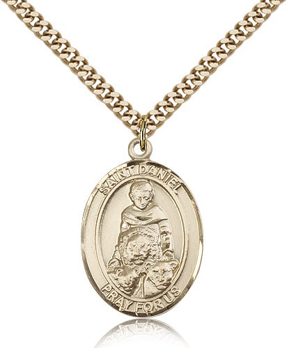 St. Daniel Medal, Gold Filled, Large - 24&quot; 2.4mm Gold Plated Chain + Clasp