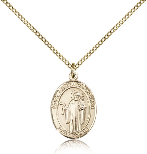 St. Joseph the Worker Medal, Gold Filled, Medium - Gold-tone