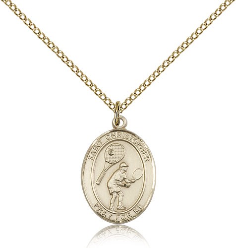St. Christopher Tennis Medal, Gold Filled, Medium - Gold-tone