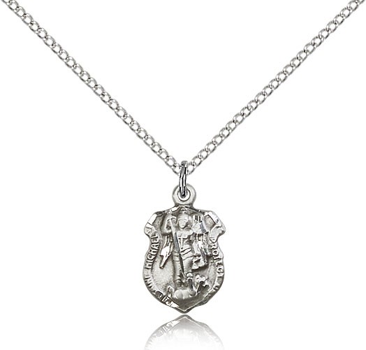 St. Michael the Archangel Medal, Sterling Silver - 18&quot; 1.2mm Sterling Silver Chain + Clasp