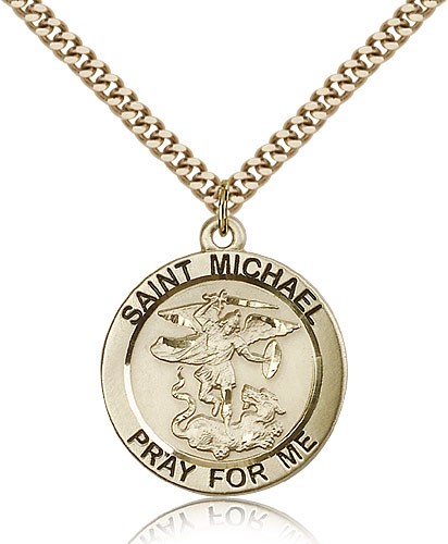 St. Michael the Archangel Medal, Gold Filled - 24&quot; 2.4mm Gold Plated Endless Chain