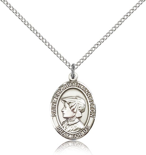 St. Elizabeth Ann Seton Medal, Sterling Silver, Medium - 18&quot; 1.2mm Sterling Silver Chain + Clasp