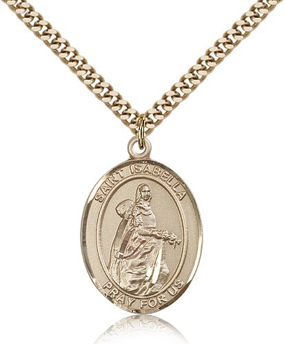 St. Isabella of Portugal Medal, Gold Filled, Large - 24&quot; 2.4mm Gold Plated Chain + Clasp