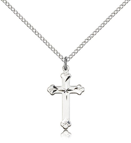 Cross Pendant, Sterling Silver - 18&quot; 1.2mm Sterling Silver Chain + Clasp