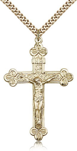 Crucifix Pendant, Gold Filled - 24&quot; 2.4mm Gold Plated Endless Chain