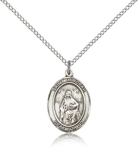 St. Deborah Medal, Sterling Silver, Medium - 18&quot; 1.2mm Sterling Silver Chain + Clasp