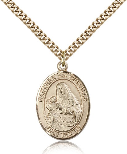 St. Madonna Del Ghisallo Medal, Gold Filled, Large - 24&quot; 2.4mm Gold Plated Chain + Clasp