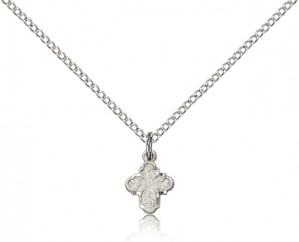 4 Way Cross Pendant, Sterling Silver - 18&quot; 1.2mm Sterling Silver Chain + Clasp