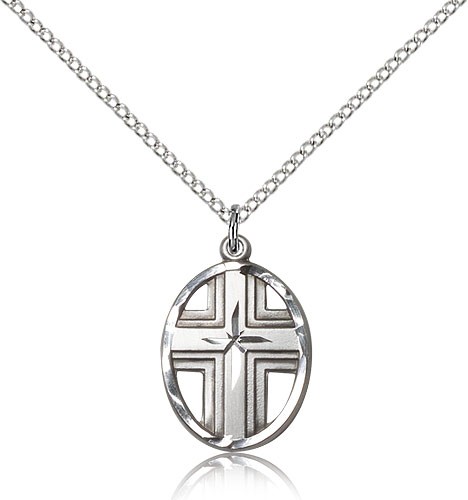 Cross Pendant, Sterling Silver - 18&quot; 1.2mm Sterling Silver Chain + Clasp