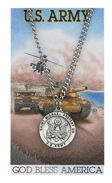 Round St. Michael Army Medal and Prayer Card Set - Silver-tone