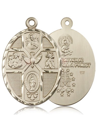 5 Way Cross Holy Spirit Medal, 14 Karat Gold - 14 KT Yellow Gold