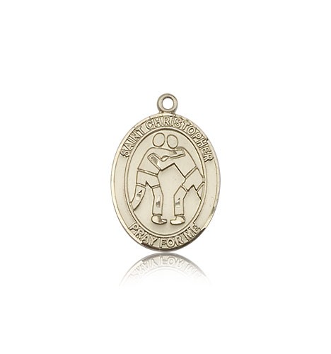 St. Christopher Wrestling Medal, 14 Karat Gold, Medium - 14 KT Yellow Gold