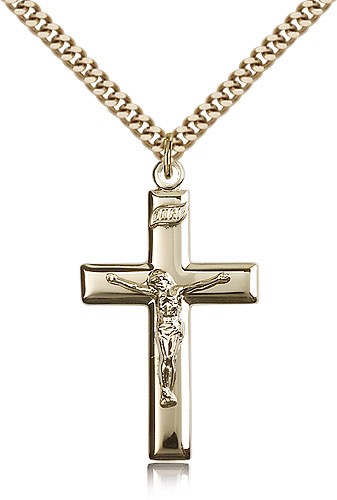 Crucifix Pendant, Gold Filled - 24&quot; 2.4mm Gold Plated Endless Chain