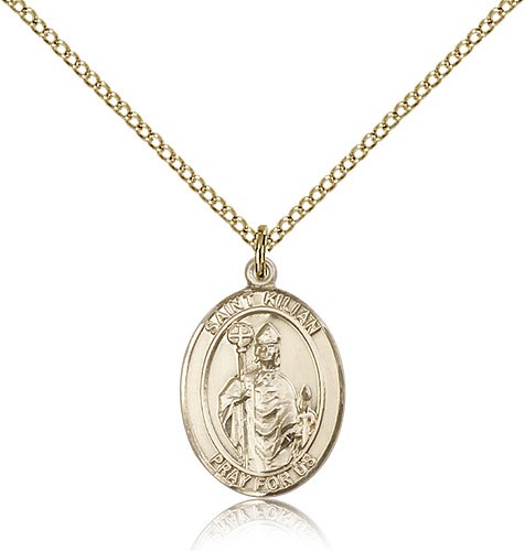 St. Kilian Medal, Gold Filled, Medium - Gold-tone
