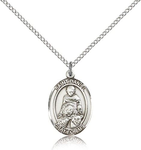 St. Daniel Medal, Sterling Silver, Medium - 18&quot; 1.2mm Sterling Silver Chain + Clasp