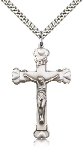 Crucifix Pendant, Sterling Silver - 24&quot; 2.4mm Rhodium Plate Endless Chain