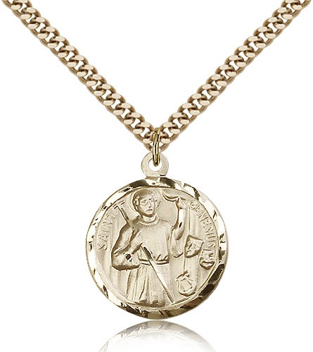 Genesius Medal, Gold Filled - 24&quot; 2.4mm Gold Plated Endless Chain