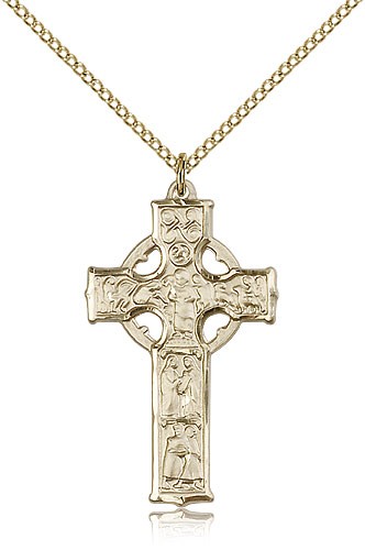 Celtic Cross Pendant, Gold Filled - 18&quot; 1.2mm 14kt Gold Filled Chain + Clasp