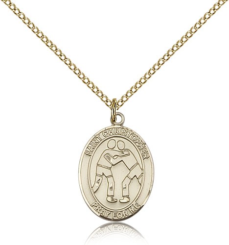 St. Christopher Wrestling Medal, Gold Filled, Medium - Gold-tone