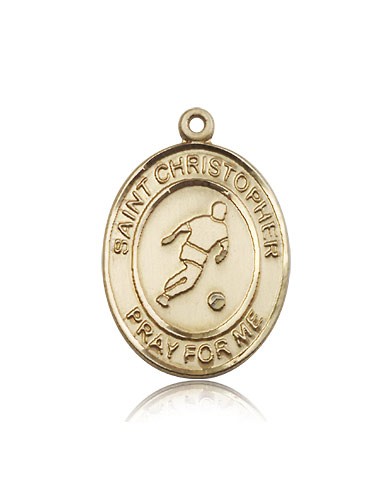 St. Christopher Soccer Medal, 14 Karat Gold, Large - 14 KT Yellow Gold