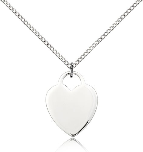 Heart Medal, Sterling Silver - 18&quot; 1.2mm Sterling Silver Chain + Clasp