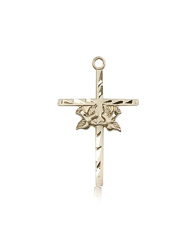 Doves Cross Pendant, 14 Karat Gold - 14 KT Yellow Gold