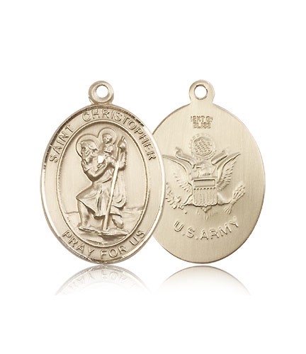 St. Christopher Army Medal, 14 Karat Gold, Large - 14 KT Yellow Gold