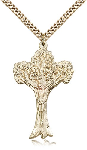 Tree of Life Crucifix Pendant, Gold Filled - Gold-tone