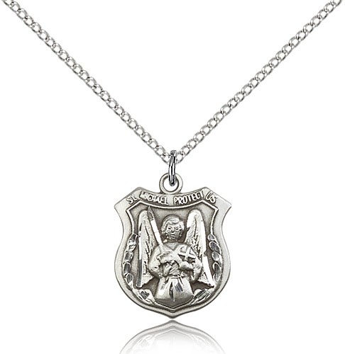 St. Michael the Archangel Medal, Sterling Silver - 18&quot; 1.2mm Sterling Silver Chain + Clasp