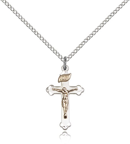 Crucifix Pendant, Two-Tone - 18&quot; 1.2mm Sterling Silver Chain + Clasp