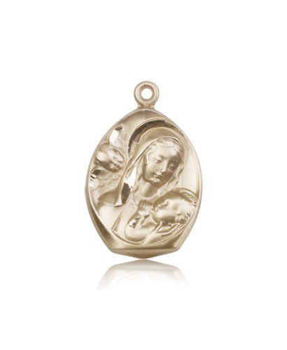 Madonna and Child Medal, 14 Karat Gold - 14 KT Yellow Gold