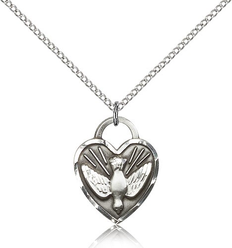 Confirmation Heart Medal, Sterling Silver - 18&quot; 1.2mm Sterling Silver Chain + Clasp