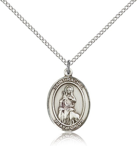 St. Rachel Medal, Sterling Silver, Medium - 18&quot; 1.2mm Sterling Silver Chain + Clasp
