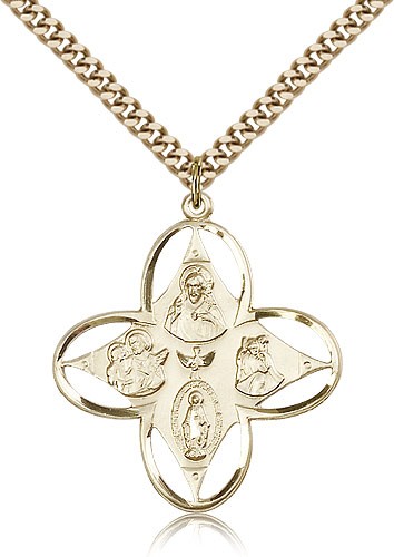 4 Way Cross Pendant, Gold Filled - 24&quot; 2.4mm Gold Plated Endless Chain