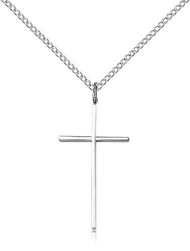 Cross Pendant, Sterling Silver - 18&quot; 1.2mm Sterling Silver Chain + Clasp