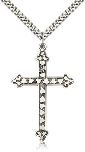 Cross Pendant, Sterling Silver - 24&quot; 2.4mm Rhodium Plate Endless Chain