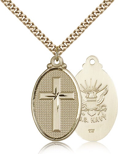 Navy Cross Pendant, Gold Filled - 24&quot; 2.4mm Gold Plated Endless Chain