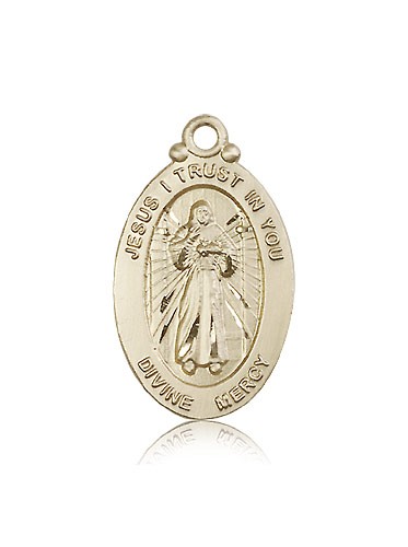 Divine Mercy Medal, 14 Karat Gold - 14 KT Yellow Gold