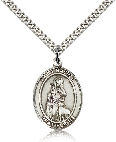 St. Rachel Medal, Sterling Silver, Large - 24&quot; 2.4mm Rhodium Plate Chain + Clasp