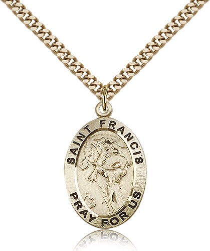 St. Francis of Assisi Medal, Gold Filled - 24&quot; 2.4mm Gold Plated Endless Chain