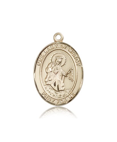 Our Lady of Mercy Medal, 14 Karat Gold, Large - 14 KT Yellow Gold