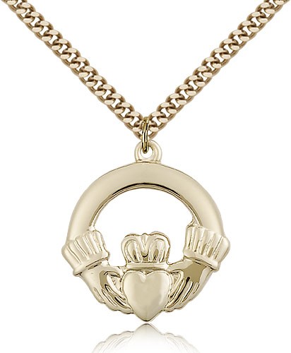 Claggagh Medal, Gold Filled - 24&quot; 2.4mm Gold Plated Endless Chain