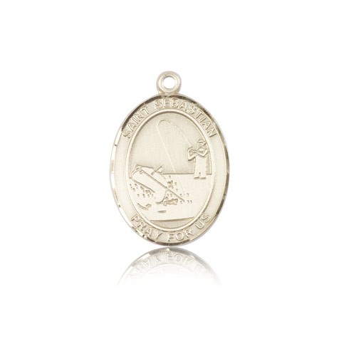 St. Sebastian Fishing Medal, 14 Karat Gold, Medium - 14 KT Yellow Gold